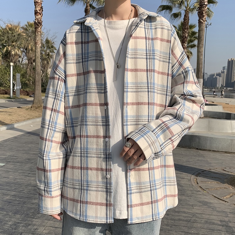 Áo Khoác Sơ Mi Vải Len Kẻ Sọc Kiểu Nhật Bản Thời Trang Xuân Thu Cho Nam