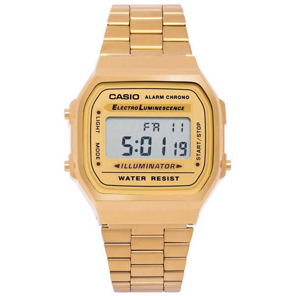 Đồng hồ Casio điện tử nam nữ A168 gold dây thép không gỉ chính hãng