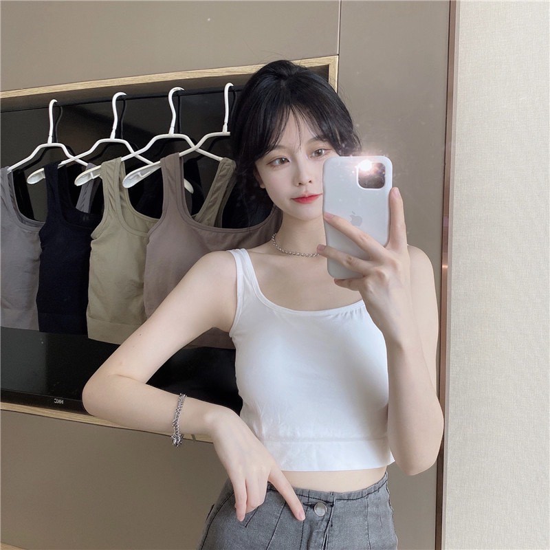 Áo Bra nữ hở lưng cổ vuông dáng croptop chất thun Mềm Dáng Lửng Sẵn Đệm Ngực hàng chuẩn loại 1