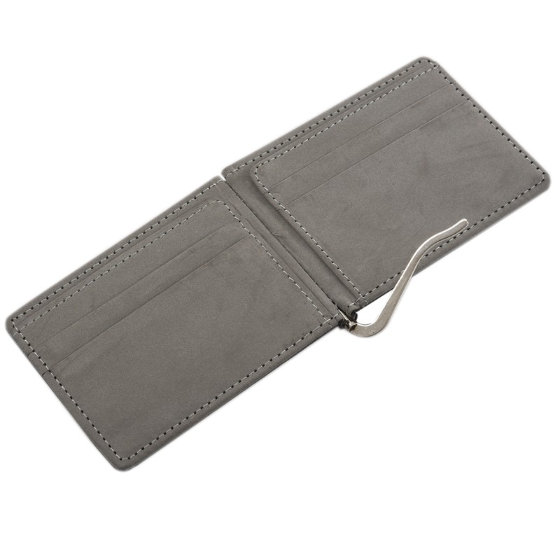 Faux Leather Mens Credit Card Wallet Money Clip Burnished Edges Grey