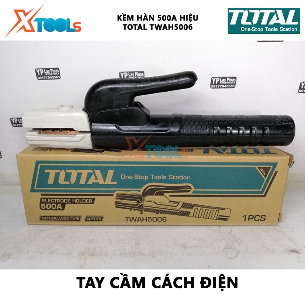 Kìm hàn que TOTAL TWAH5006 Kềm hàn điện Dòng điện định mức 500A,phù hợp sử dụng cho máy hàn MMA tay cầm cho que hàn điện