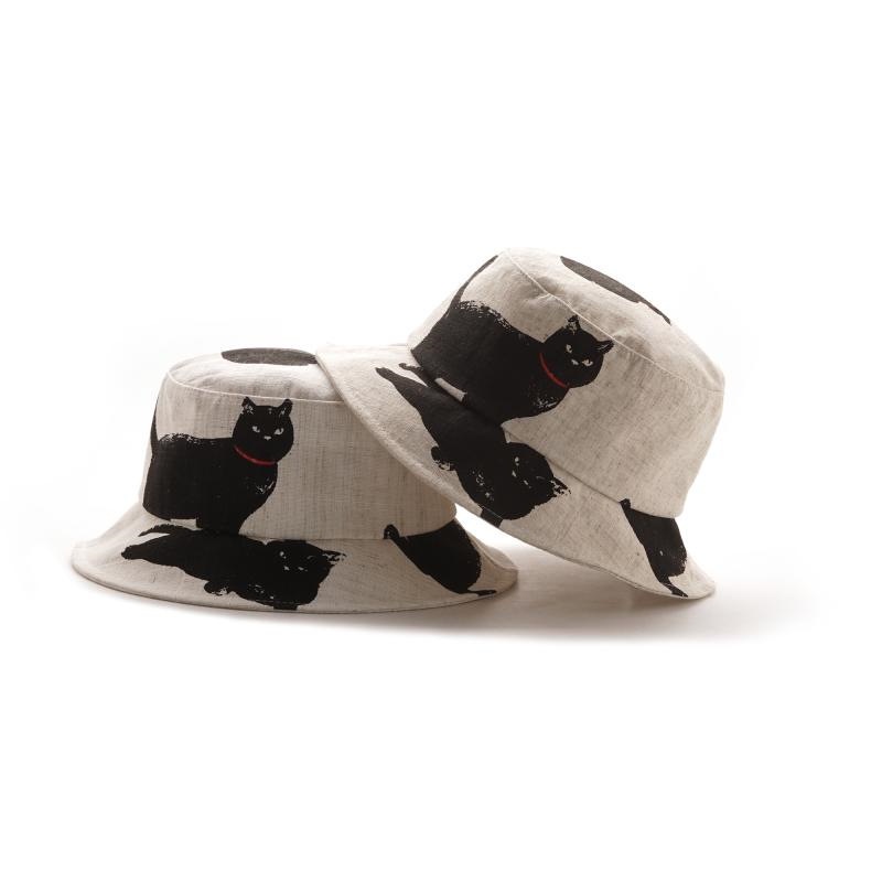 Mũ Tai Bèo Vải Lanh Cotton In Hình Mèo Kitty Dễ Thương Dễ Phối Đồ Cho Nam Và Nữ