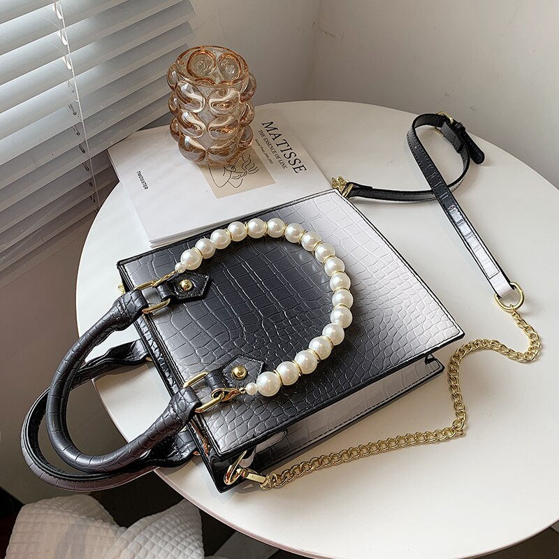 Túi Đeo Vai JASMIN NOIR Da PU Họa Tiết Da Cá Sấu Màu Gradient Phối Ngọc Trai Chất Lượng Cao Mới Cho Nữ