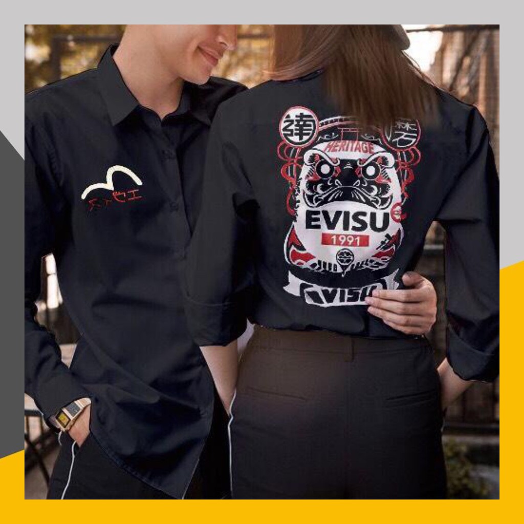 Áo Sơ Mi Dài Tay Cặp Đôi Nam- Nữ In Evisu