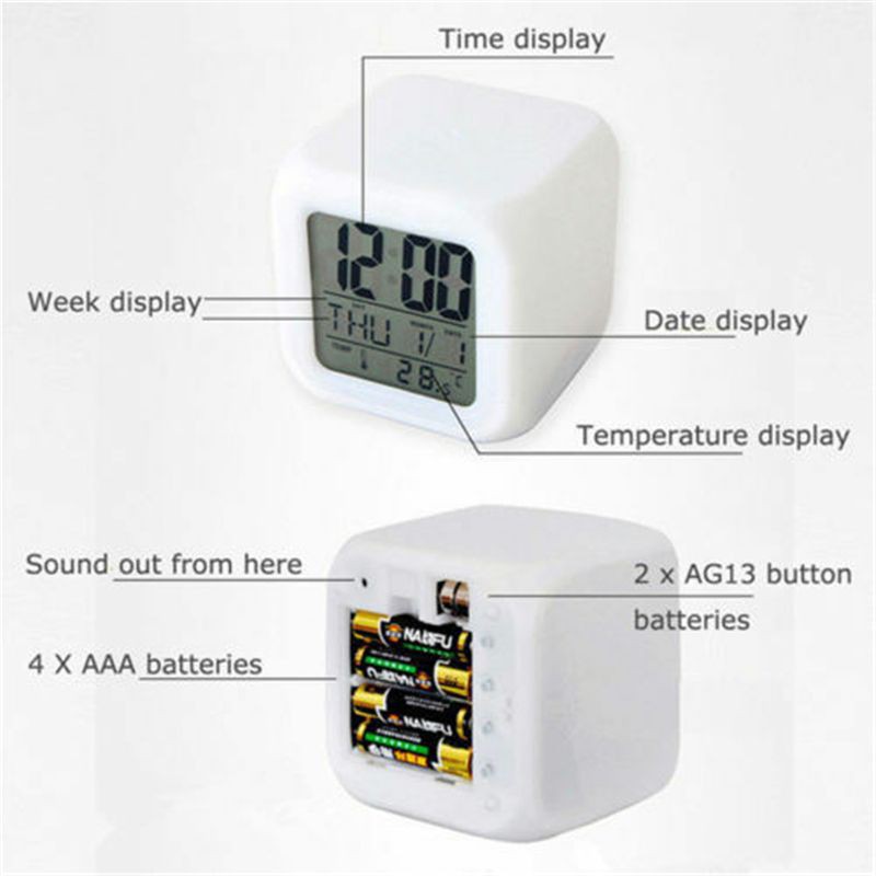 Tik Tok LED Alarm Clock Multi-Function 7 Color Change Digital Luminous Kids Gift