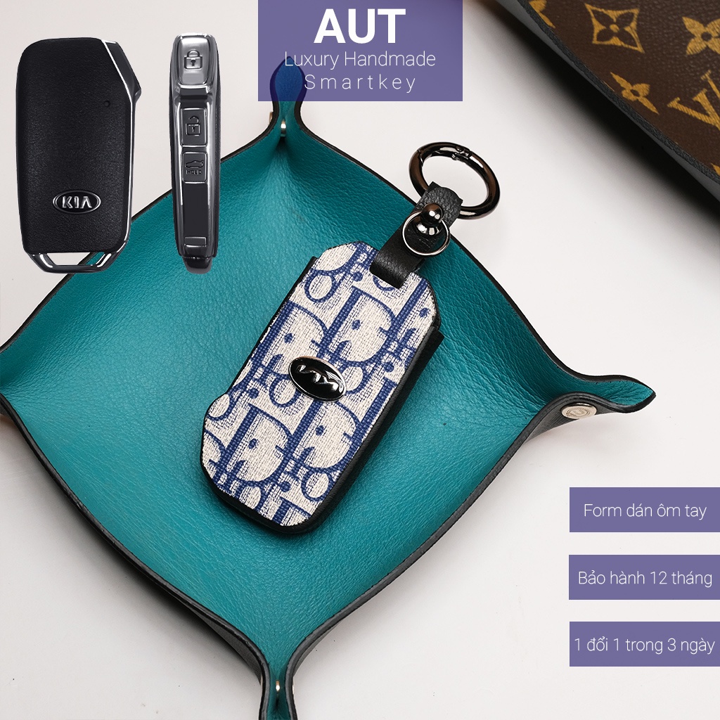 Ốp da chìa khóa ô tô Kia Cerato K3 3 nút bấm cạnh Dior handmade KC3 AD