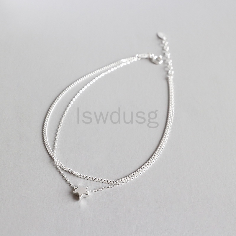 Vòng cổ Hai Lớp Bằng Bạc Sterling 925 100% Hình Ngôi Sao Có Thể Điều Chỉnh