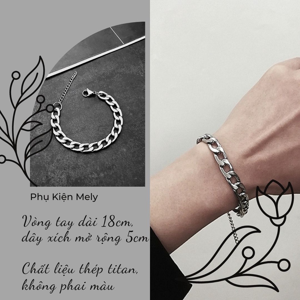 Vòng tay mắt xích thép titan không gỉ cá tính màu bạc unisex dành cho nam và nữ hiện đại hot trend - Mely 1502