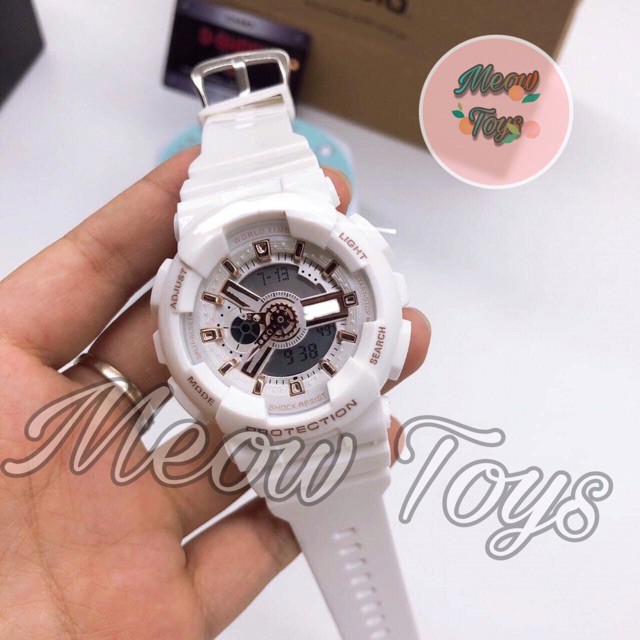 Đồng hồ nữ GA-120 dây nhựa màu trắng - nền mặt màu hồng ,đồng hồ học snh