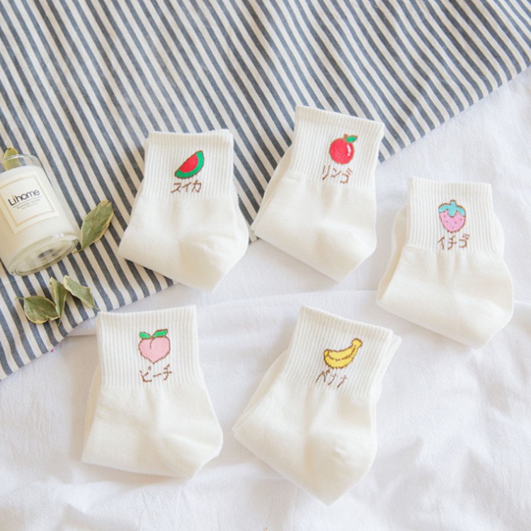 Set 5 đôi tất cổ cao Bivota vớ nữ in hình trái cây cực xinh T32