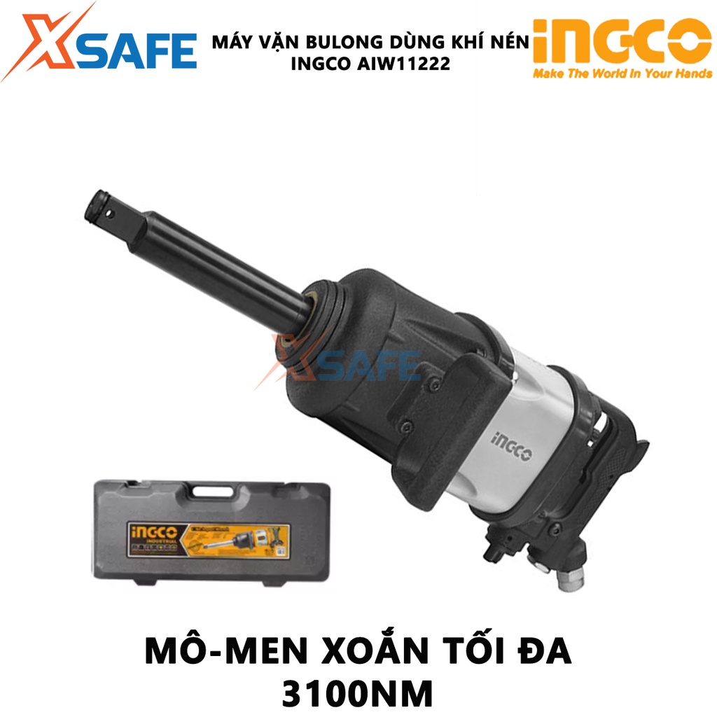 Máy siết bulong khí nén 25mm (1&quot;) INGCO AIW11222 -Đầu vặn vuông 25mm(1''), lượng khí tiêu thụ 1019l/min, tốc độ 3600rpm