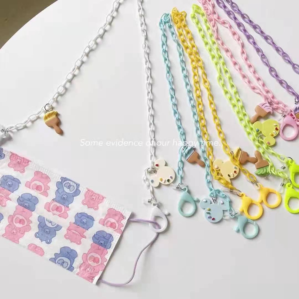 Dây chuỗi xích acrylic đeo giữ mắt kính/tai nghe/khẩu trang màu kẹo hình gấu hoạt hình