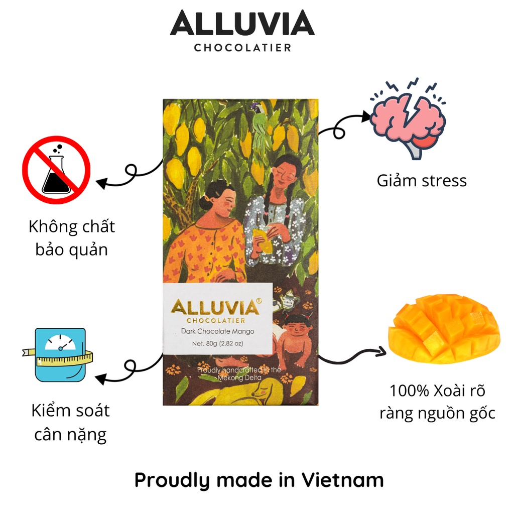 Socola đen nguyên chất nhân Xoài đắng vừa ít ngọt Alluvia Dark chocolate with mango