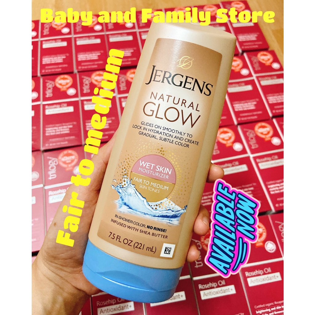 Dưỡng thế giúp săn và nâu da Jergens Natural Glow Wet Skin Moisturizer + Firming 221ml