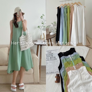 Váy ba lỗ dáng dài chất đũi mềm oversize/Đầm ba lỗ nhiều màu có túi siêu xinh