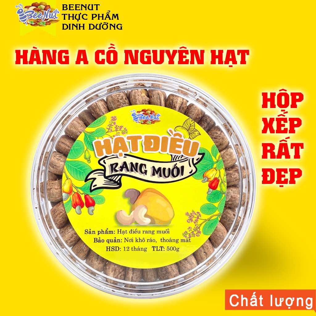 (Hộp tròn xếp hoa) Hạt điều rang muối 500g, hàng A Cồ, to đều, nguyên hạt - Hạt dinh dưỡng Đồ ăn vặt Healthy BeeNut