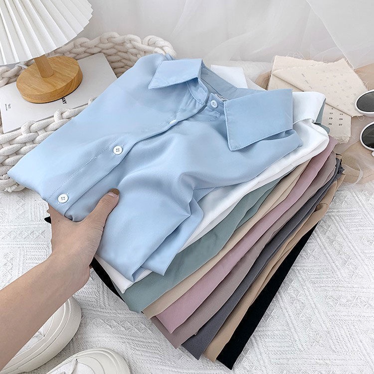 Áo Sơ Mi Trơn Dáng Rộng Tay Dài Phong Cách Thời Trang