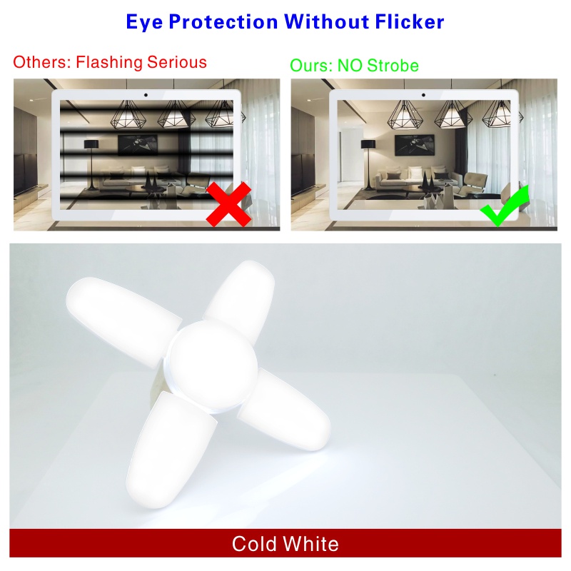 Bóng Đèn LED E27 24W 45W 60W AC 220V Ánh Sáng Trắng Có Thể Gập Lại Kèm Quạt 360 Độ