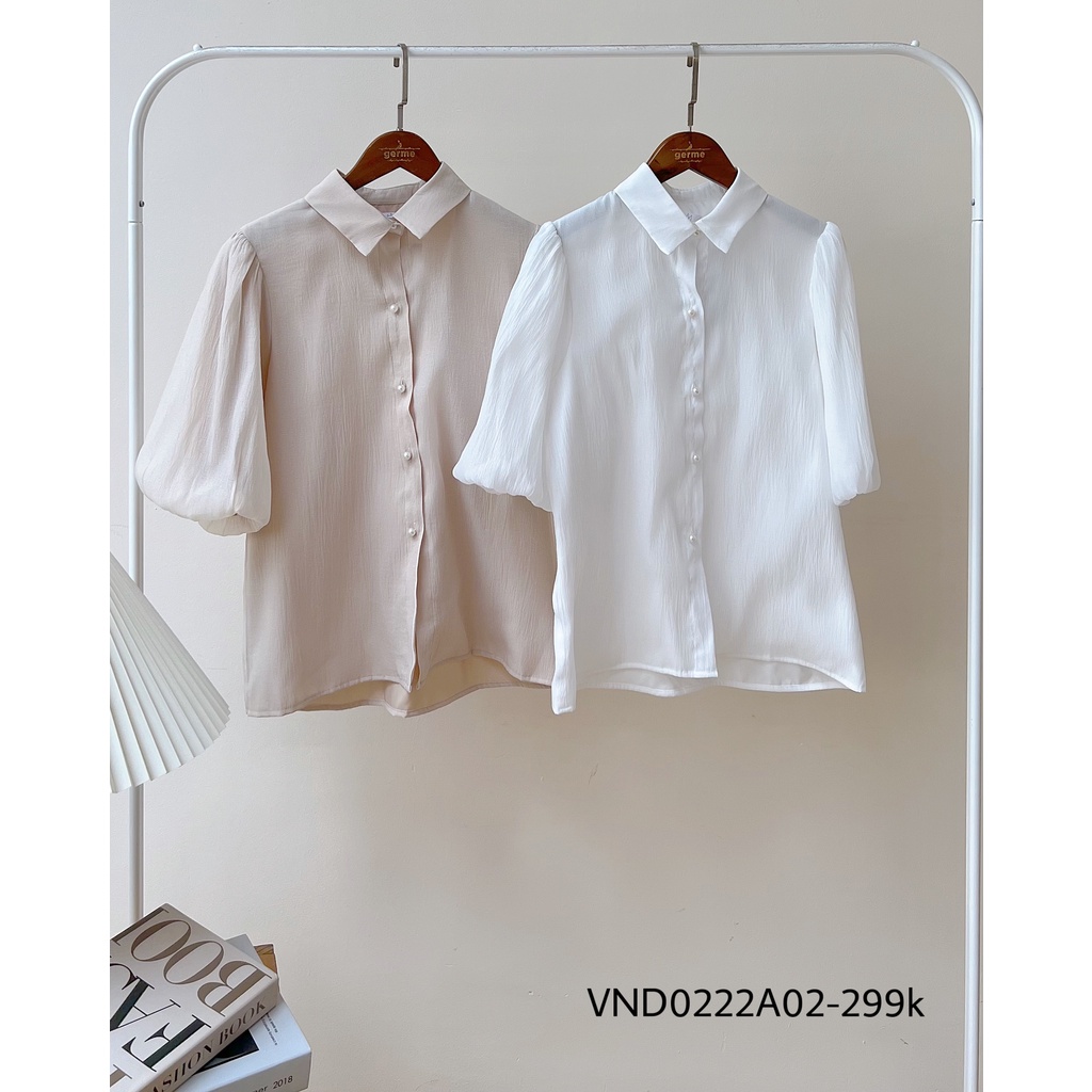 Áo Sơ Mi Nữ, Áo Kiểu Nữ Voan Tơ Tay Bồng Chất Đẹp Cúc Trai Hàng Thiết Kế Thời Trang Công Sở vnd0222a02 By Germe