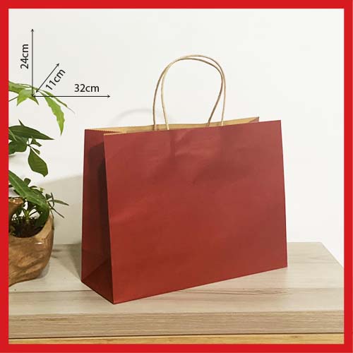 TÚI GIẤY KRAFT ĐỎ ĐẬM NGANG 32 X 24 X 11 CM
