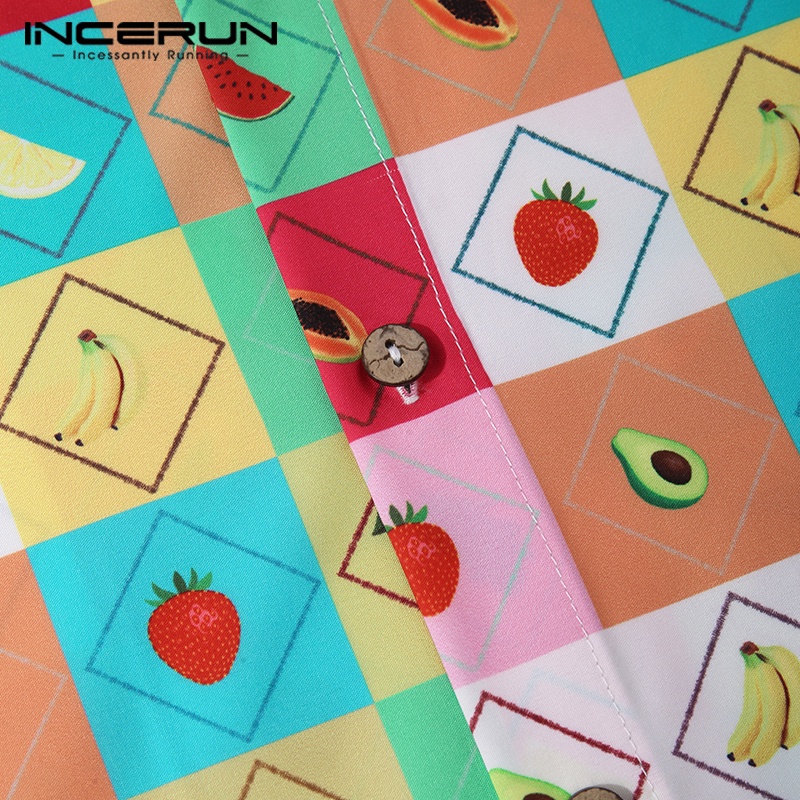 Áo sơ mi INCERUN ngắn tay in họa tiết phong cách phương Tây dành cho nam