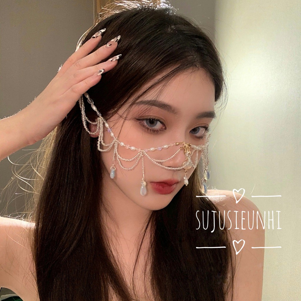 Vòng ngọc tua rua đeo đầu/trang trí trán cosplay cổ phong