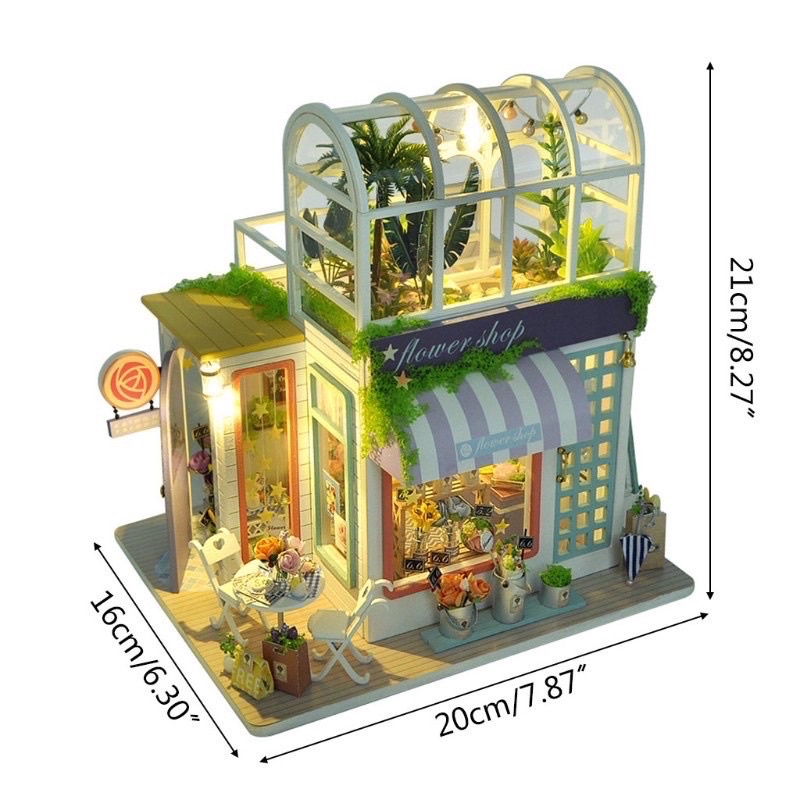 (Tặng mica,keo sữa,đèn)Mô hình nhà búp bê bé tự lắp ráp đô chơi cửa hàng hoa diy doll house TD41