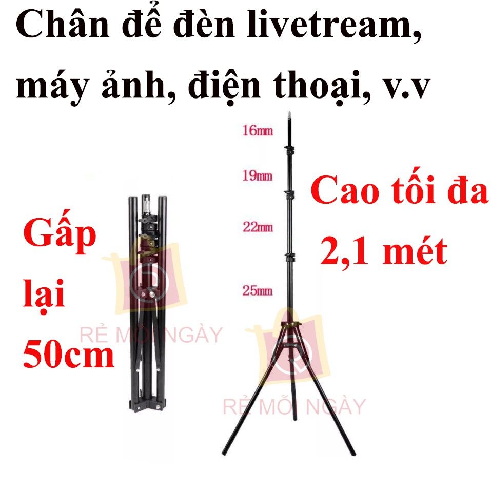 Chân Đèn Studio, chân đèn livestream, chân đèn flash, gấp gọn 50cm kéo cao 2m1