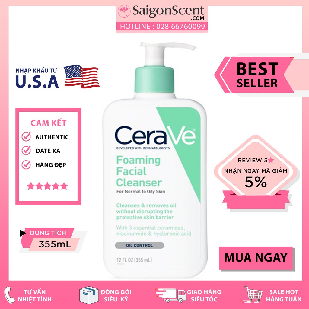 Sữa rửa mặt Cerave Foaming Facial Cleanser cho da dầu