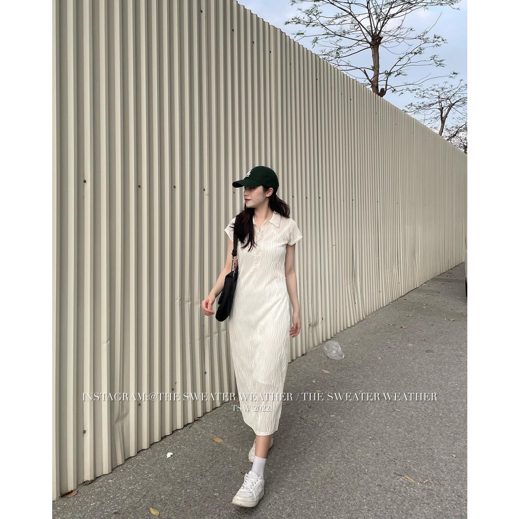 Váy polo chất xốp nhăn dài dây đan sau lưng Vaypolonhanxop