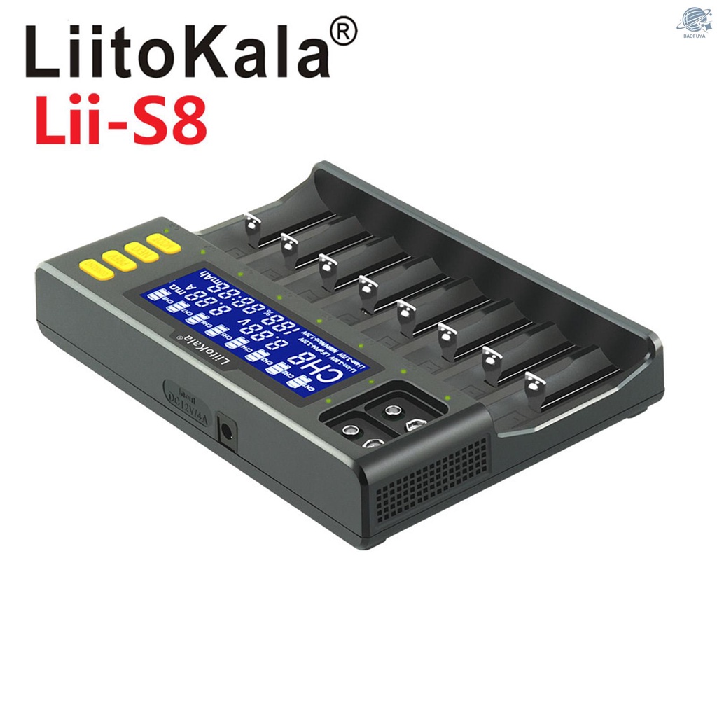 Bộ sạc pin Liitokala Lii-S8 Li-Ion 3.7v Nimh 1.2v Li-Fepo4 3.2v Imr 3.8v dành cho 18650 26650 21700 26700 AA AAA