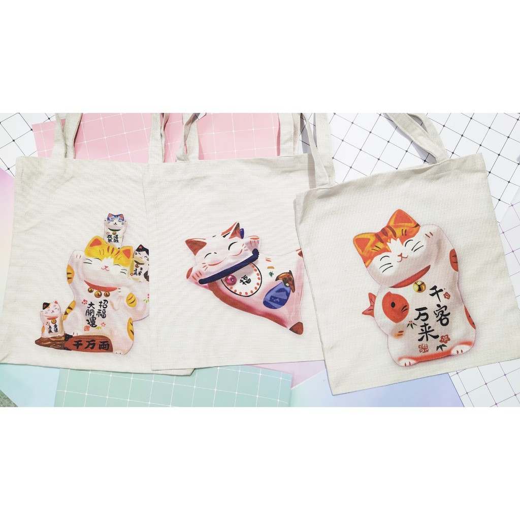 Túi tote mèo may mắn túi tote maneki neko thần tượng TT25 hoạt hình