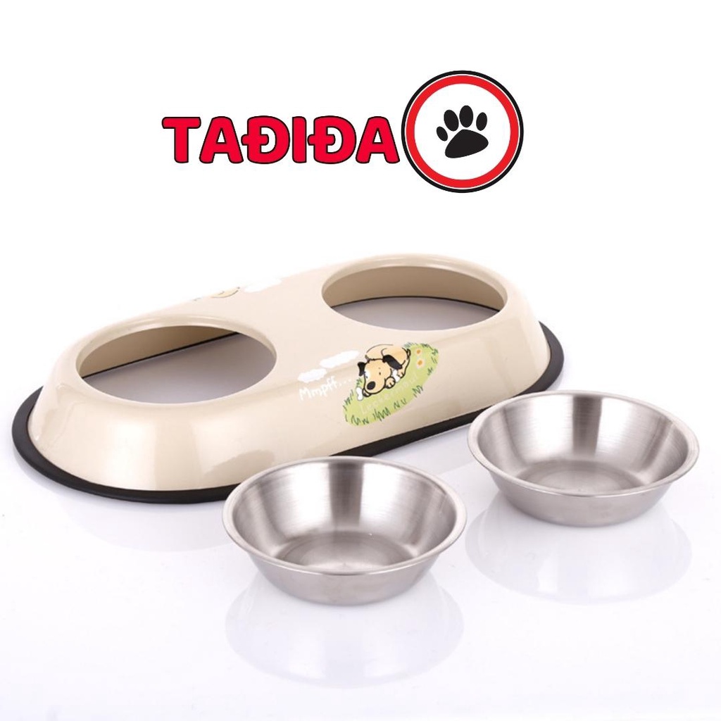 Bát ăn đôi cho Chó Mèo bằng inox không gỉ , Dụng cụ đựng thức ăn cho Thú Cưng- Tadida Pet