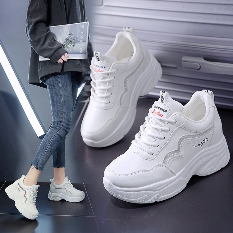 Giày thể thao nữ viền kẻ KO ulzzang  đế độn cao 6cm đi học chơi cá tính siêu đẹp, Sneaker bata nữ mẫu mới hot trend 2021