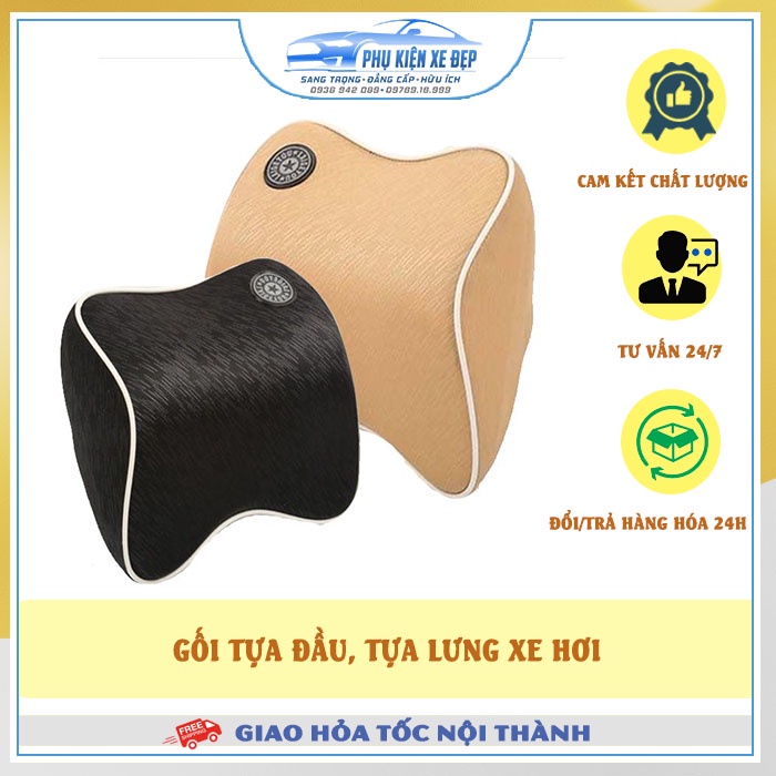 Gối Tựa Đầu, Tựa Lưng ⚡FREESHIP⚡ Văn Phòng - Trên Ô Tô Cao Su Non 3D Cao Cấp Siêu Đàn Hồi - Viền Da