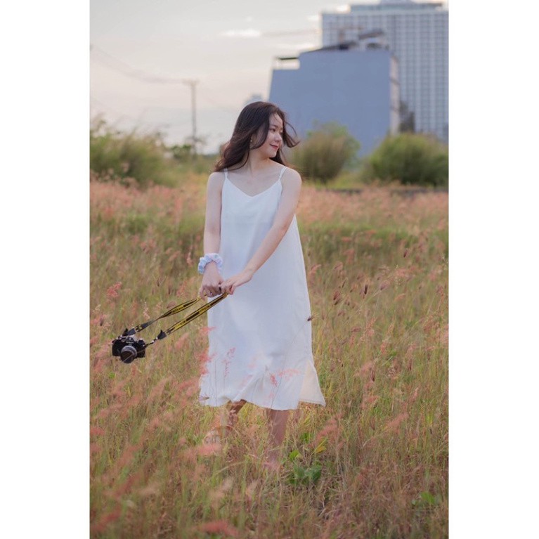 Váy hai dây chất Đũi dáng xuông siêu mát dây lưng điệu đà kèm ảnh thật chất đẹp phong cách ulzzang | BigBuy360 - bigbuy360.vn