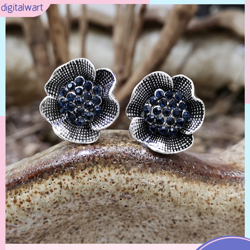 Cặp Khuyên Tai Hình Hoa Hồng Đính Đá Quý Nhân Tạo Sang Trọng Cá Tính Dành Cho Nữ