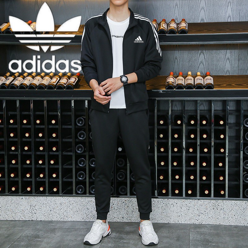 Bộ đồ thể thao adidas gồm áo khoác tay dài + quần dài bằng cotton thoáng khí thời trang cho nam