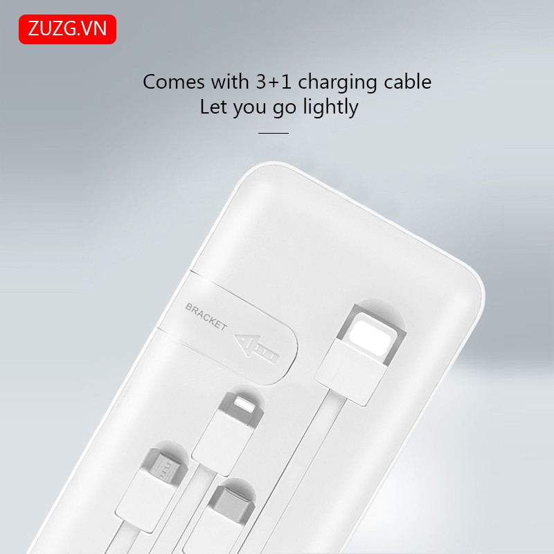 Sạc dự phòng 10000mAh 4IN1 ZUZG J03 / Pin dự phòng có 3 đầu dây sạc Lightning, Type C, Andiroi, BH 12 Tháng- PHONG STORE