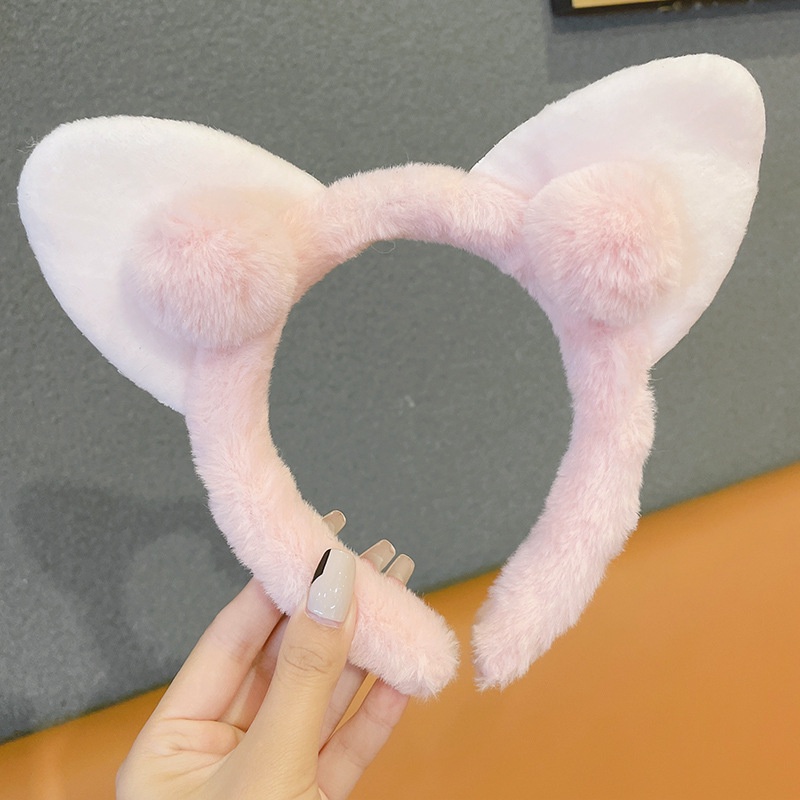 Băng Đô Cài Tóc Tai Thỏ Phối Bóng Lông Dễ Thương Phong Cách Hàn Quốc