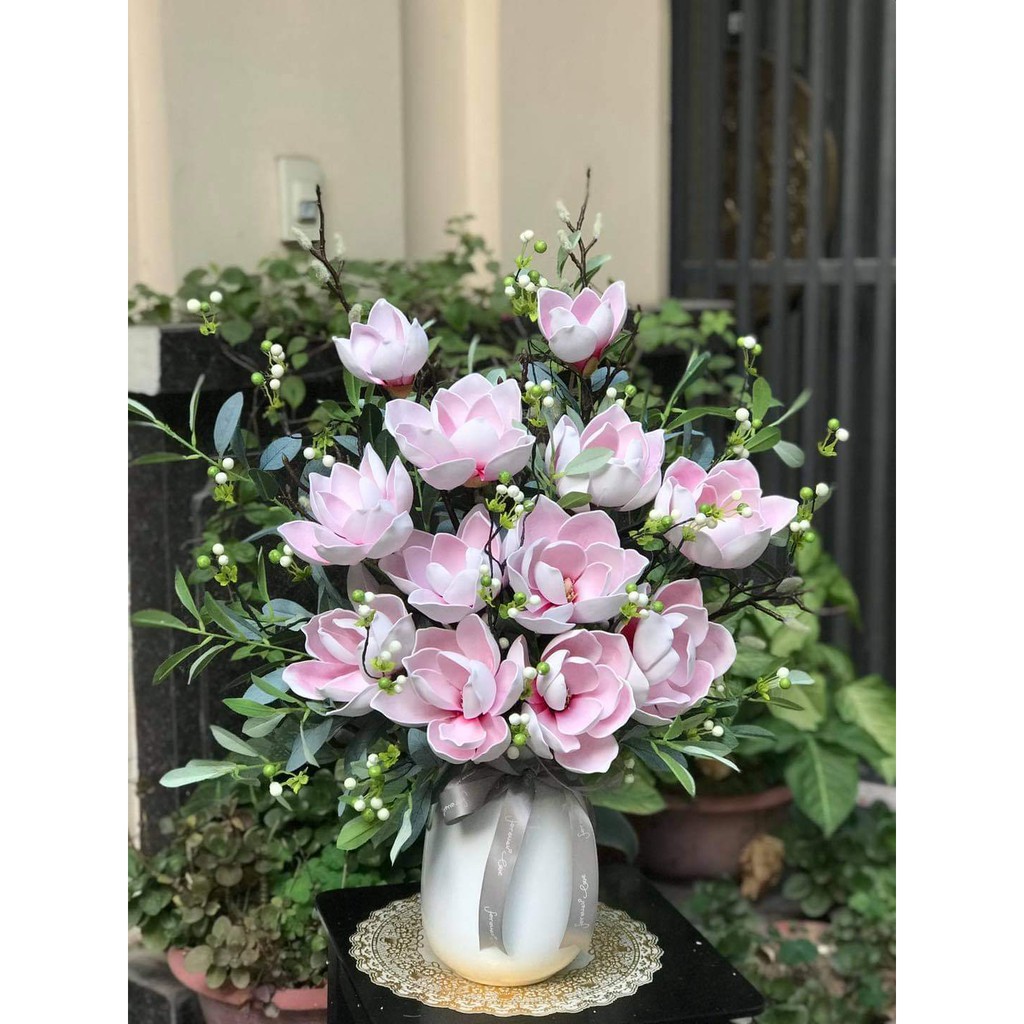 Bình hoa giả mộc lan chất PU cao cấp trang trí phòng khách đẹp PKND FLOWERS & DECOR BH91