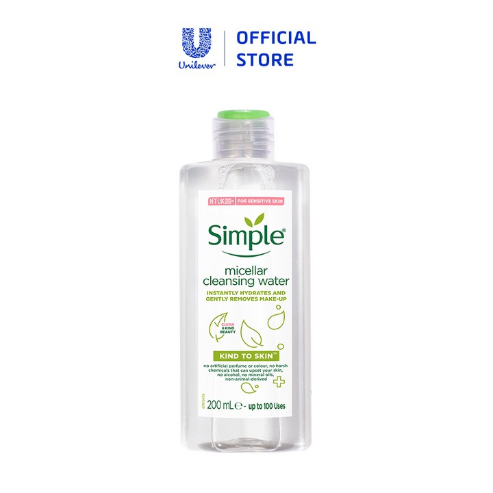 Bộ sản phẩm làm sạch da dịu nhẹ chuyên sâu Simple Kind to Skin (nước tẩy trang và nước hoa hồng 200mlx2)