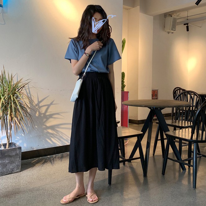 Xiaozhainv Áo Thun Nữ Tay Ngắn Màu Trơn Phong Cách Hàn Quốc