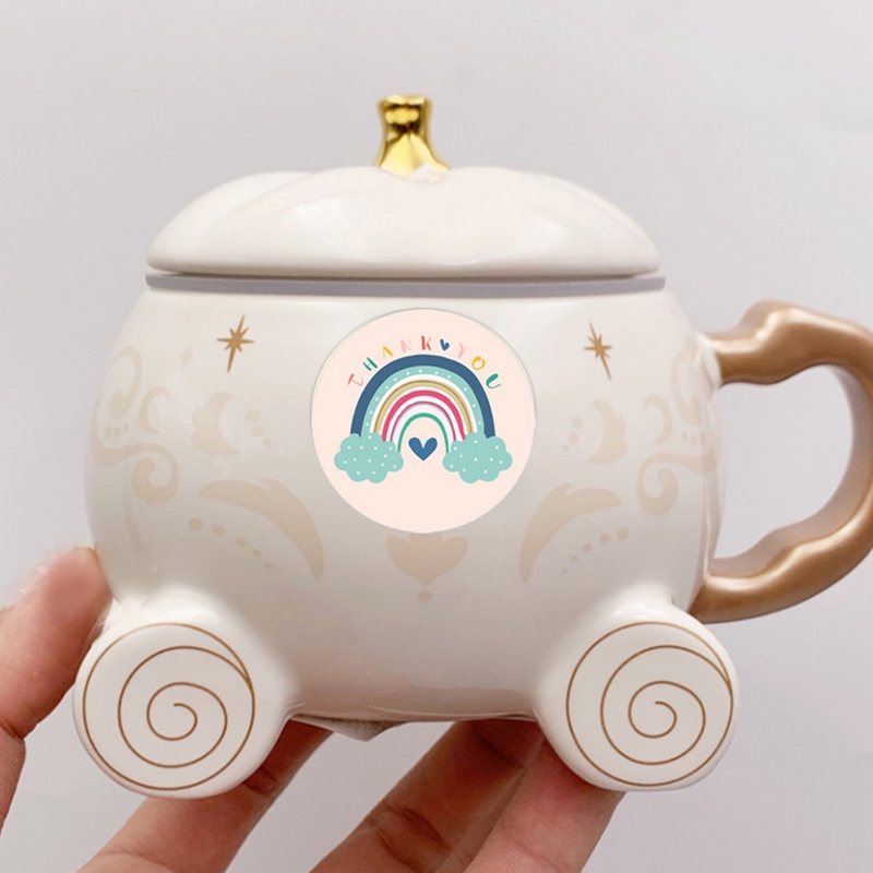 Cuộn 500 Nhãn Dán In Chữ Thank You Sitckers Màu Cầu Vồng Dễ Thương Dùng Làm Quà Tặng