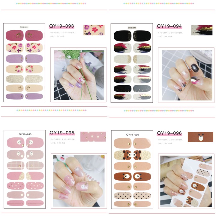 Bộ dán móng tay nail sticker gồm 14 móng, không thấm nước, có độ đàn hồi tốt Phần 1 QY19