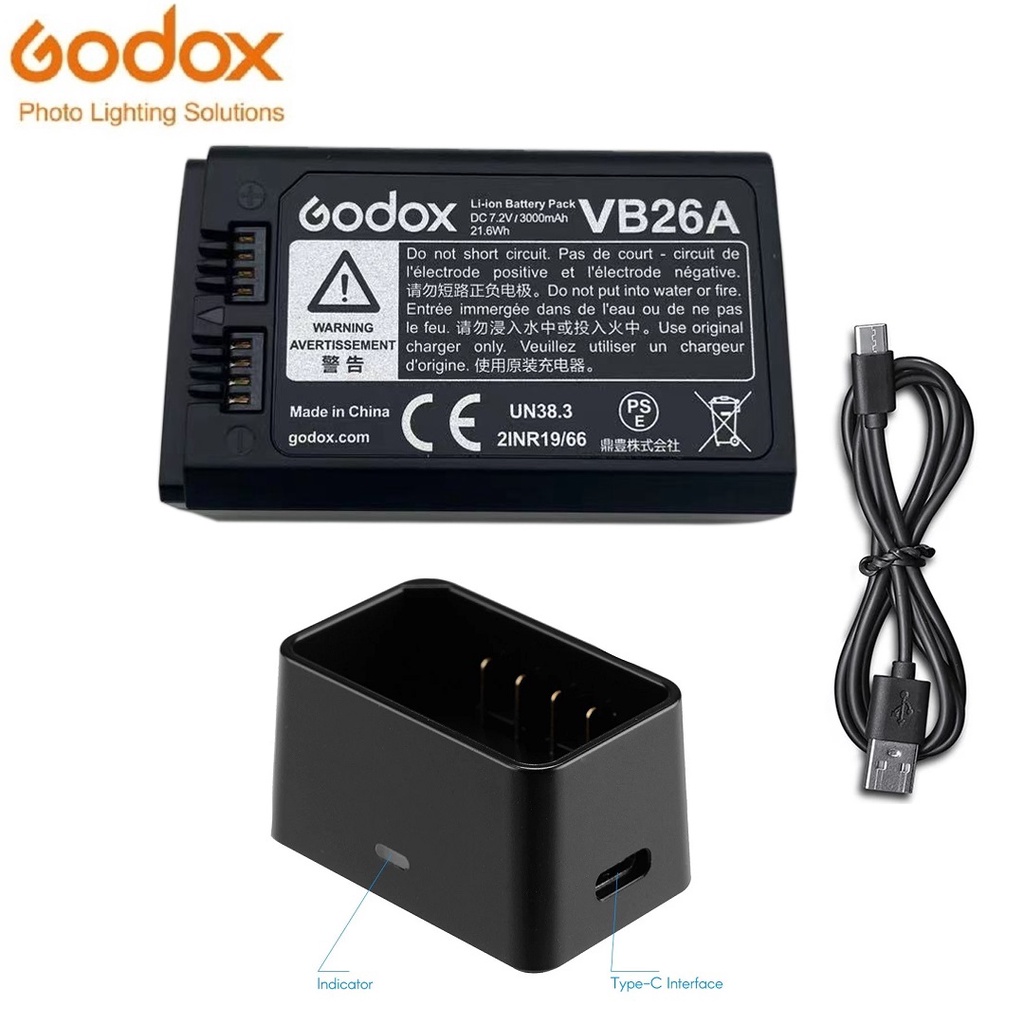 Bộ Sạc USB Thay Thế Godox UC29 C29 VC26 VB26 VB26A DC 3000mAh 21.6Wh Cho Godox V860III V1 V850III