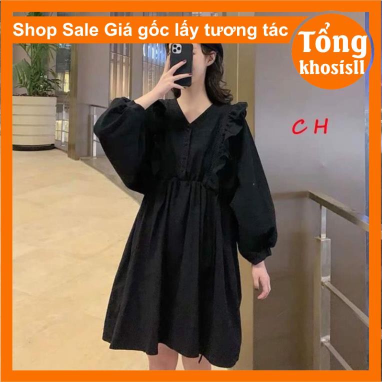 Váy nữ Babydoll cánh dơi bèo ,kiểu dáng hàn quốc,2 màu đen,trắng vintage có kèm lót trong freesize có hai màu đen trắng