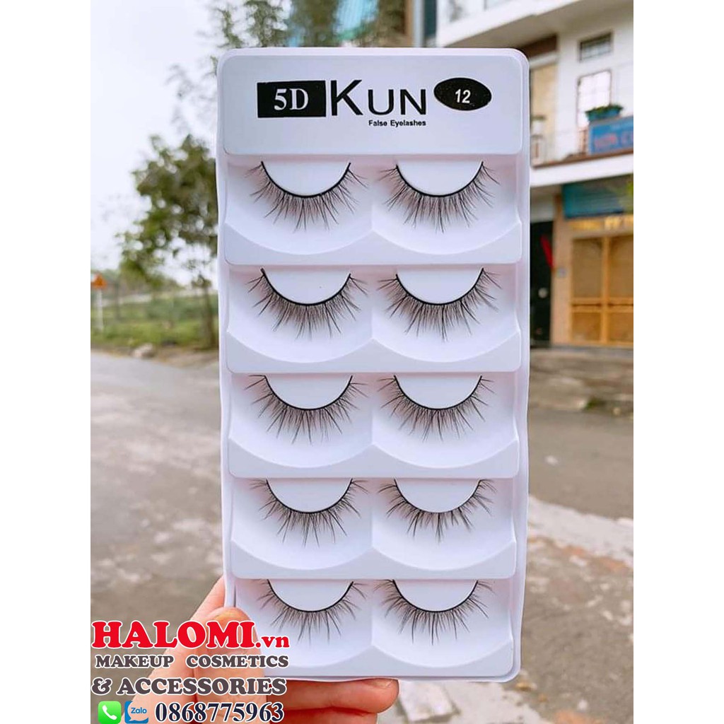 Lông mi giả 5D Kun 12 5 cặp cao cấp chính hãng HALOMI chuyên dùng cho makeup