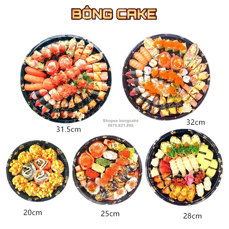 Set 20 khay nhựa đựng sushi kèm nắp nhựa vồng
