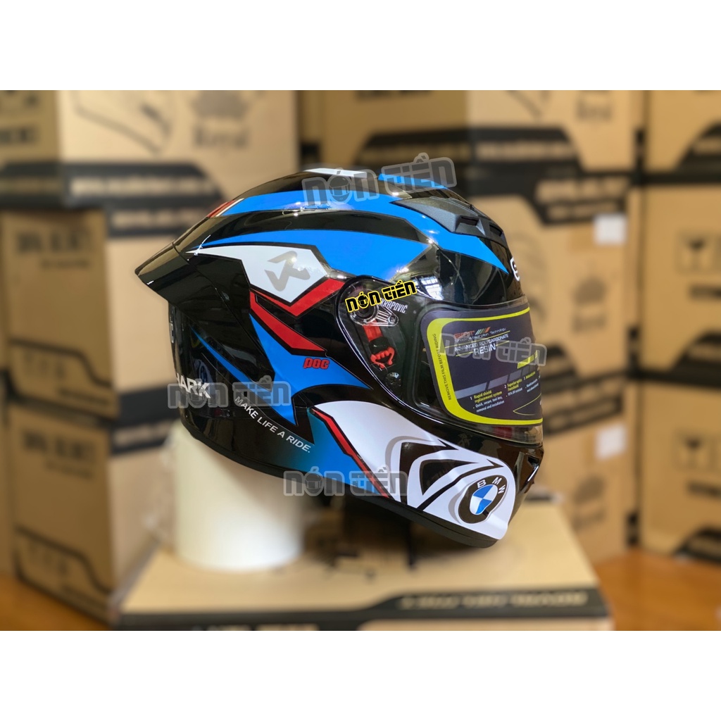 Mũ Full Face 2 Kính Royal M266 bản tem BMW SHARK XANH DƯƠNG cực đẹp, MUA 1 mũ  TẶNG 1 quà , Bảo hành 12 tháng